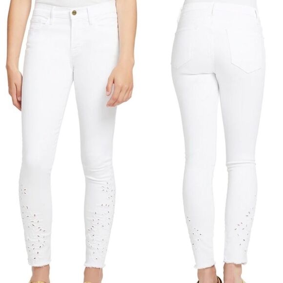 Frame Denim Le Skinny De Jeanne Foliage Blanc White Eyelet Jeans SIZE 28 - Picture 1 of 7